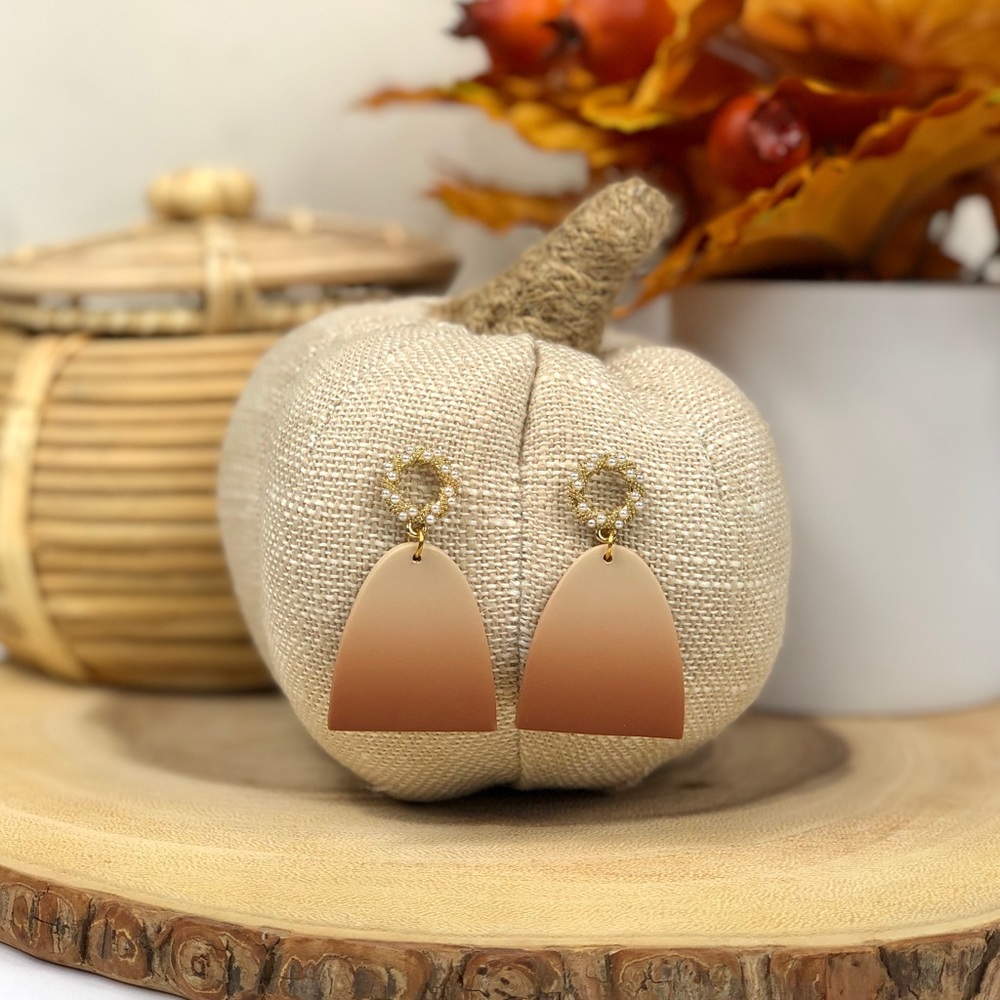Gold Pearl Brown Ombré Dangle Earrings